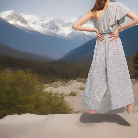 Anthropologie Maeve Jumpsuit Wide Leg Flutter Sleeve 1 Shoulder Pockets Jamie XS - Picture 1 of 5